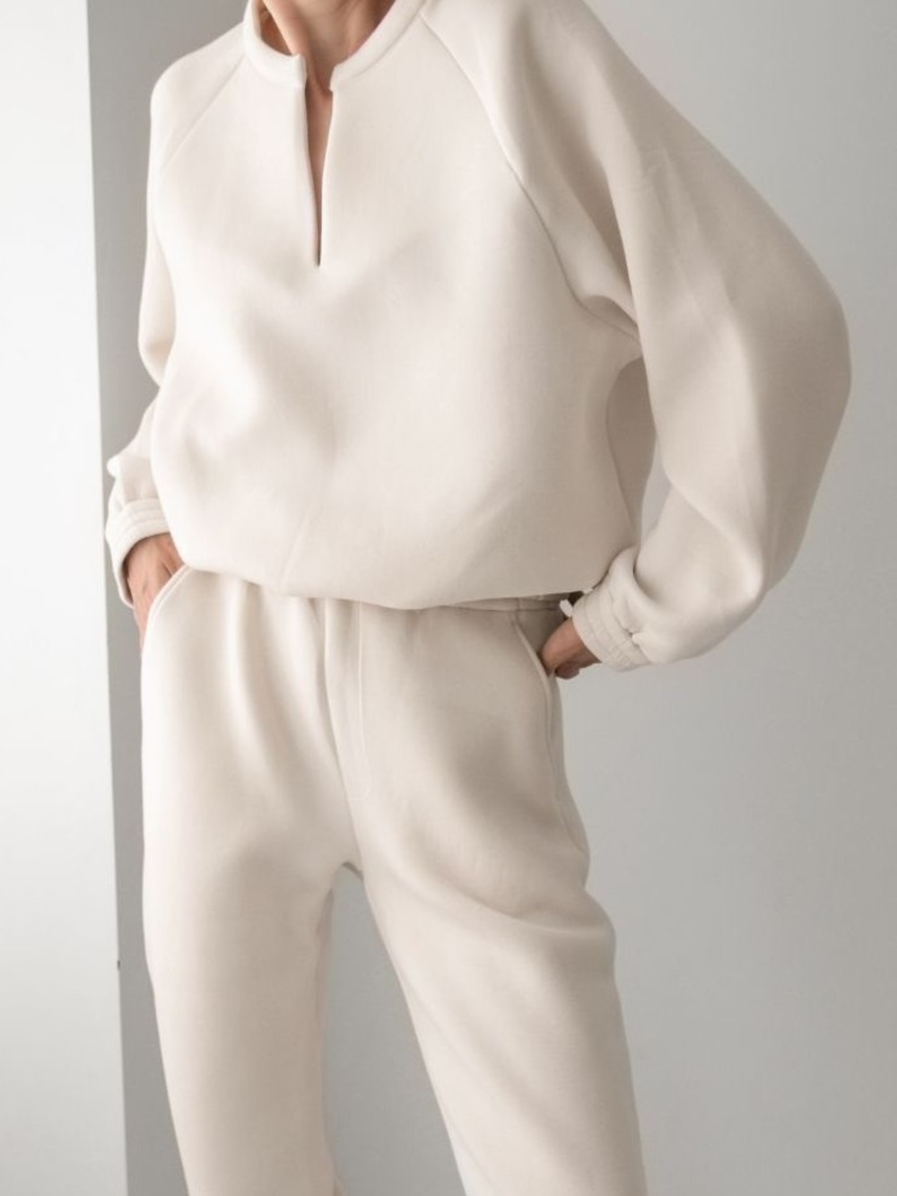 Leze the Label Cream Notch-Neck Pullover Sweater